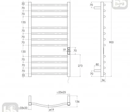 Ванна IHC509111121 IMPRESE Полотенцесушитель image